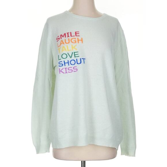 Jumper 1234 Green 100% Cashmere Rainbow Intarsia Smile Love Sweater 4 XL - Picture 1 of 8